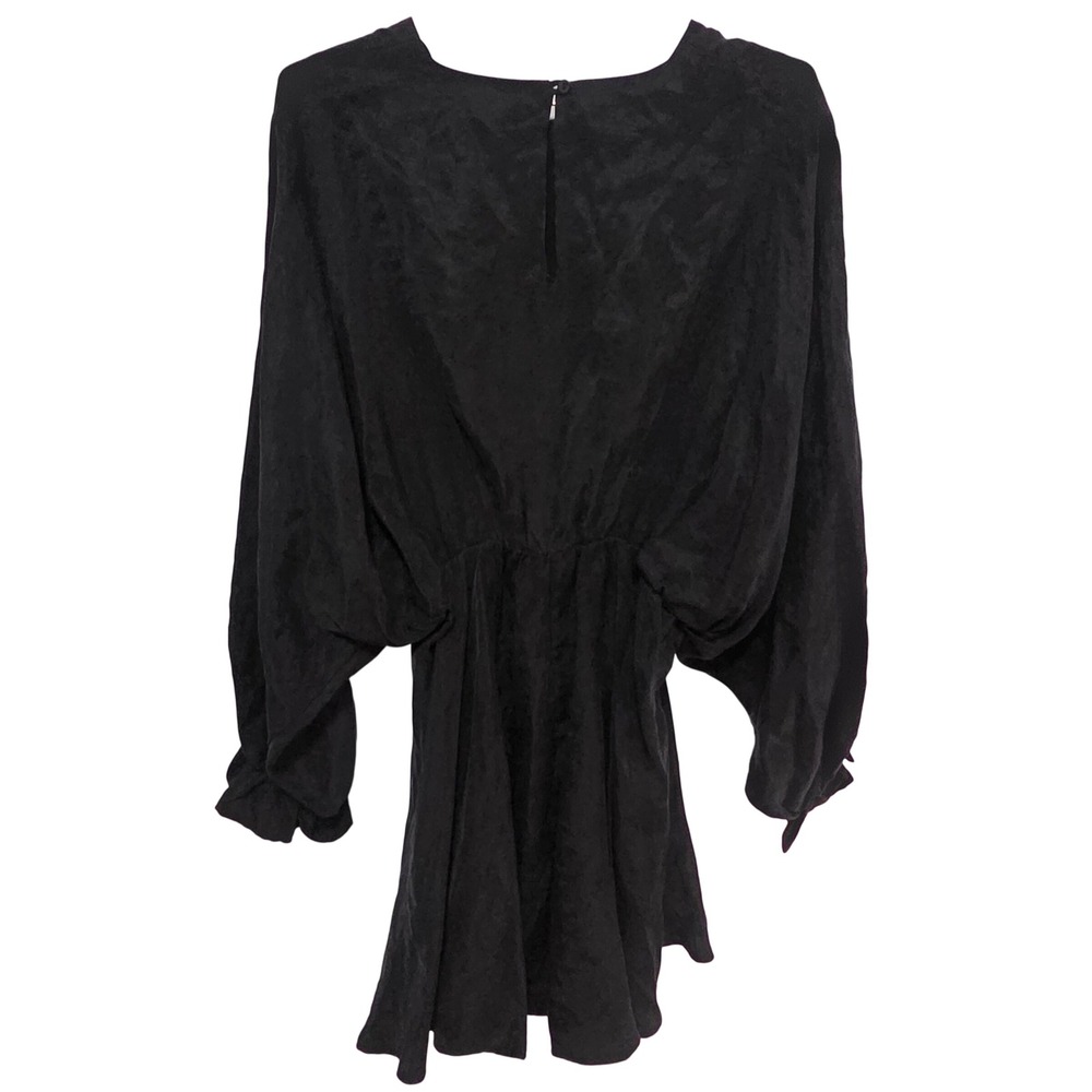 Zara Black Lyocell Dolman Sleeve Mini Dress Elastic Waist Ruffle Cuff Size M - Picture 4 of 9